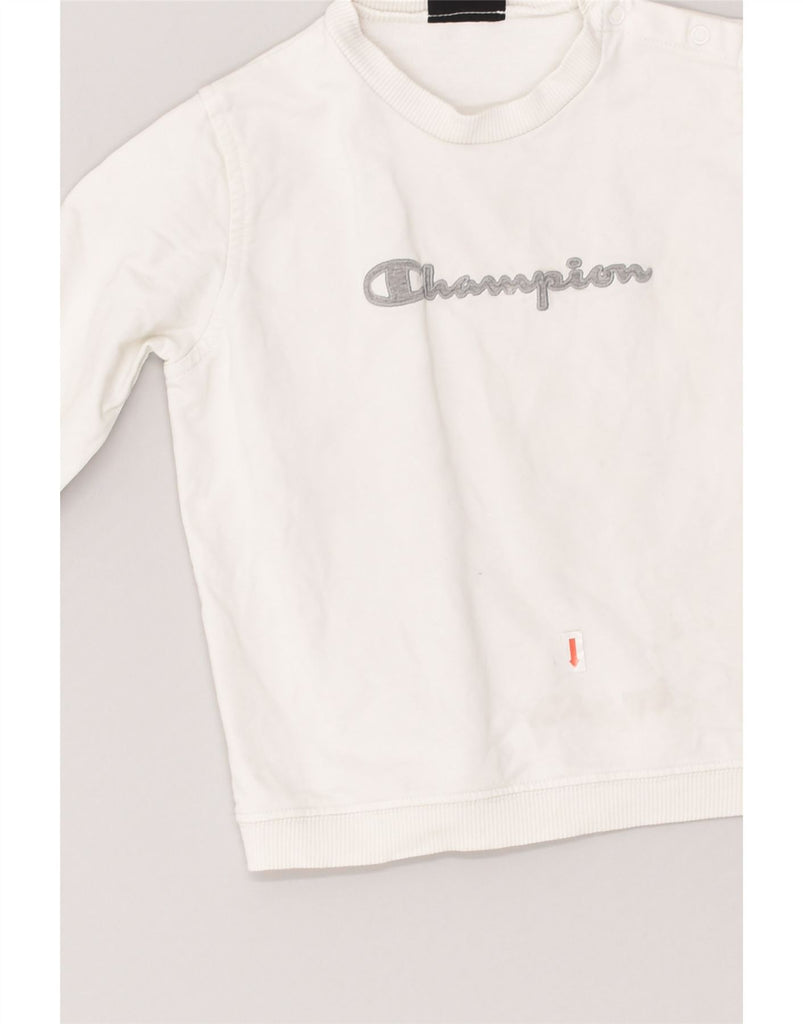 CHAMPION Girls Graphic Sweatshirt Jumper 2-3 Years White Cotton | Vintage Champion | Thrift | Second-Hand Champion | Used Clothing | Messina Hembry 