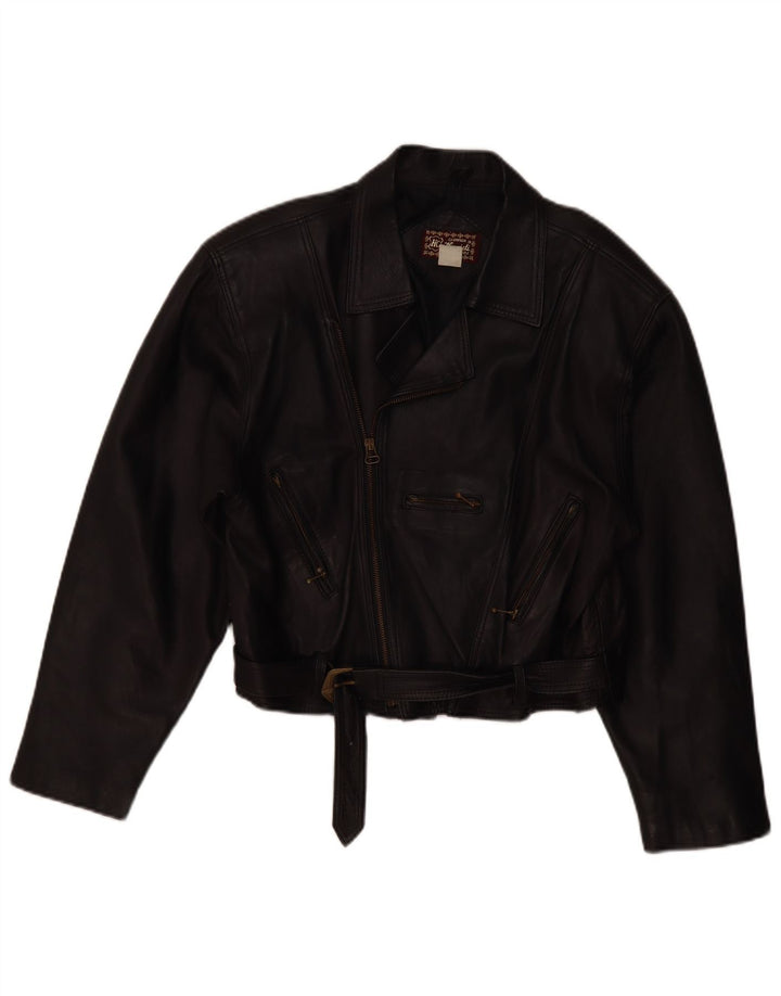 VINTAGE Womens Leather Biker Jacket UK 14 Medium Black Leather