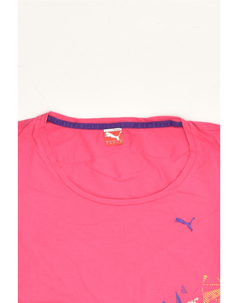 PUMA Womens Graphic T-Shirt Top UK 16 Large Pink Cotton | Vintage Puma | Thrift | Second-Hand Puma | Used Clothing | Messina Hembry 