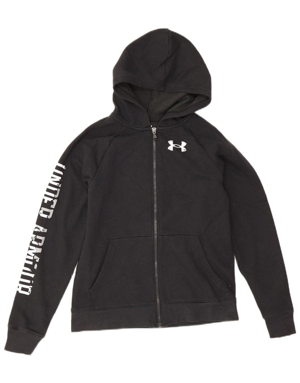 Under Armour Boys Graphic Zip Hoodie Sweater 11-12 Years Large Black Cotton