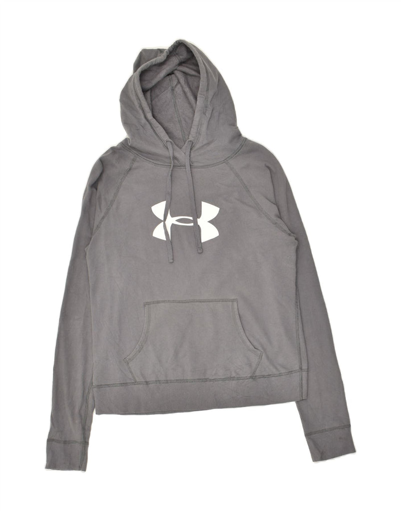 UNDER ARMOUR Womens Heat Gear Graphic Hoodie Jumper UK 12 Medium Grey | Vintage Under Armour | Thrift | Second-Hand Under Armour | Used Clothing | Messina Hembry 