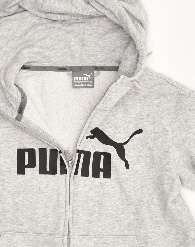 PUMA Womens Graphic Zip Hoodie Sweater Size 8 Small Grey Cotton | Vintage Puma | Thrift | Second-Hand Puma | Used Clothing | Messina Hembry 