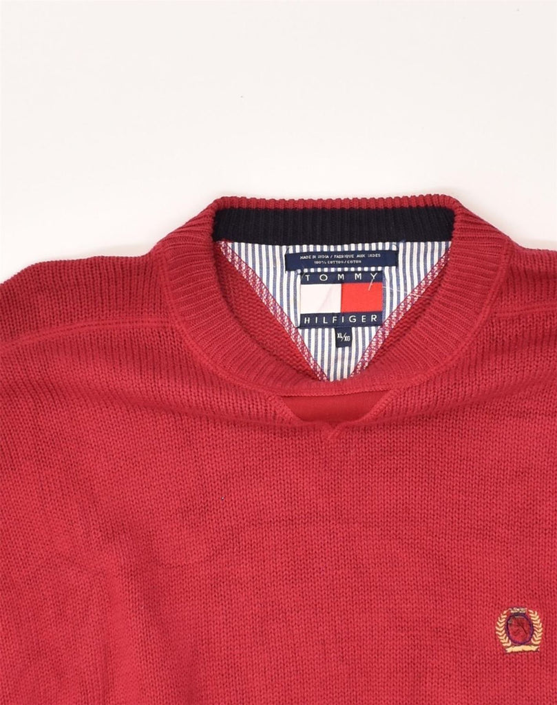 TOMMY HILFIGER Mens Crew Neck Jumper Sweater XL Red Cotton | Vintage Tommy Hilfiger | Thrift | Second-Hand Tommy Hilfiger | Used Clothing | Messina Hembry 