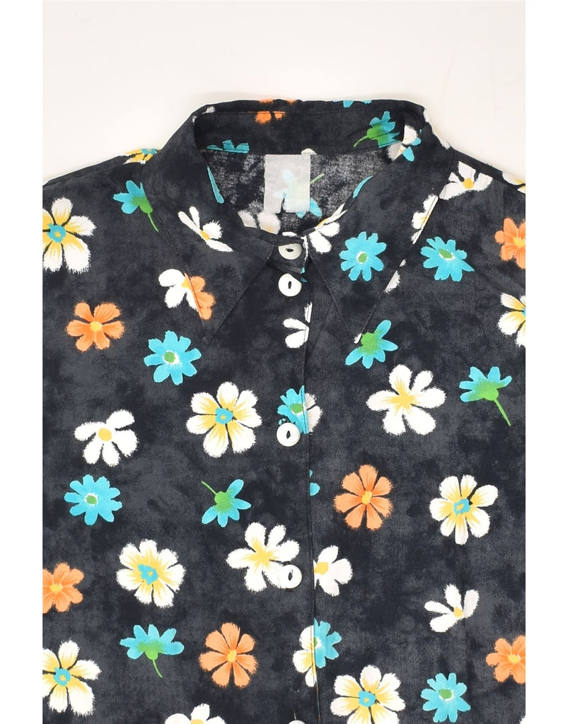 VINTAGE Womens Short Sleeve Shirt UK 16 Large Black Floral | Vintage Vintage | Thrift | Second-Hand Vintage | Used Clothing | Messina Hembry 