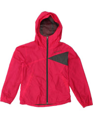 COLUMBIA Girls Hooded Rain Jacket 7-8 Years Small Pink Colourblock