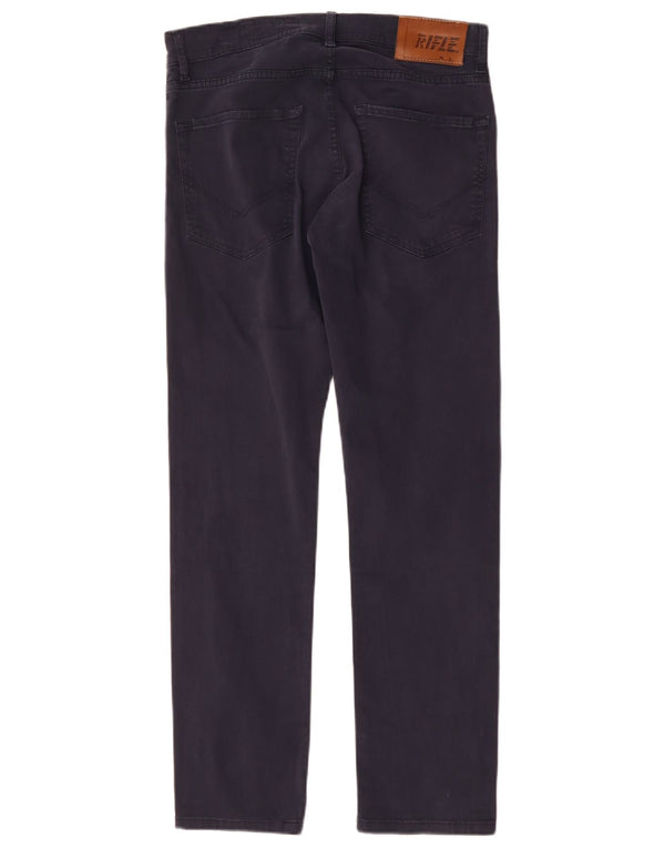 Rifle Mens Straight Casual Trousers W32 L30 Navy Blue Cotton