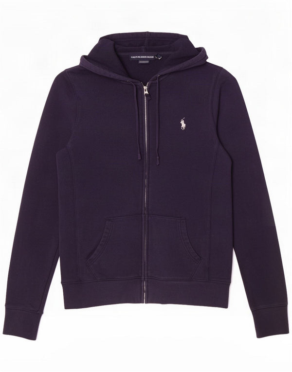 Ralph Lauren Womens Zip Hoodie Sweater UK 12 Medium Navy Blue Cotton