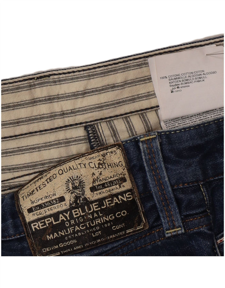 Replay Mens Straight Jeans W34 L32 Blue Cotton