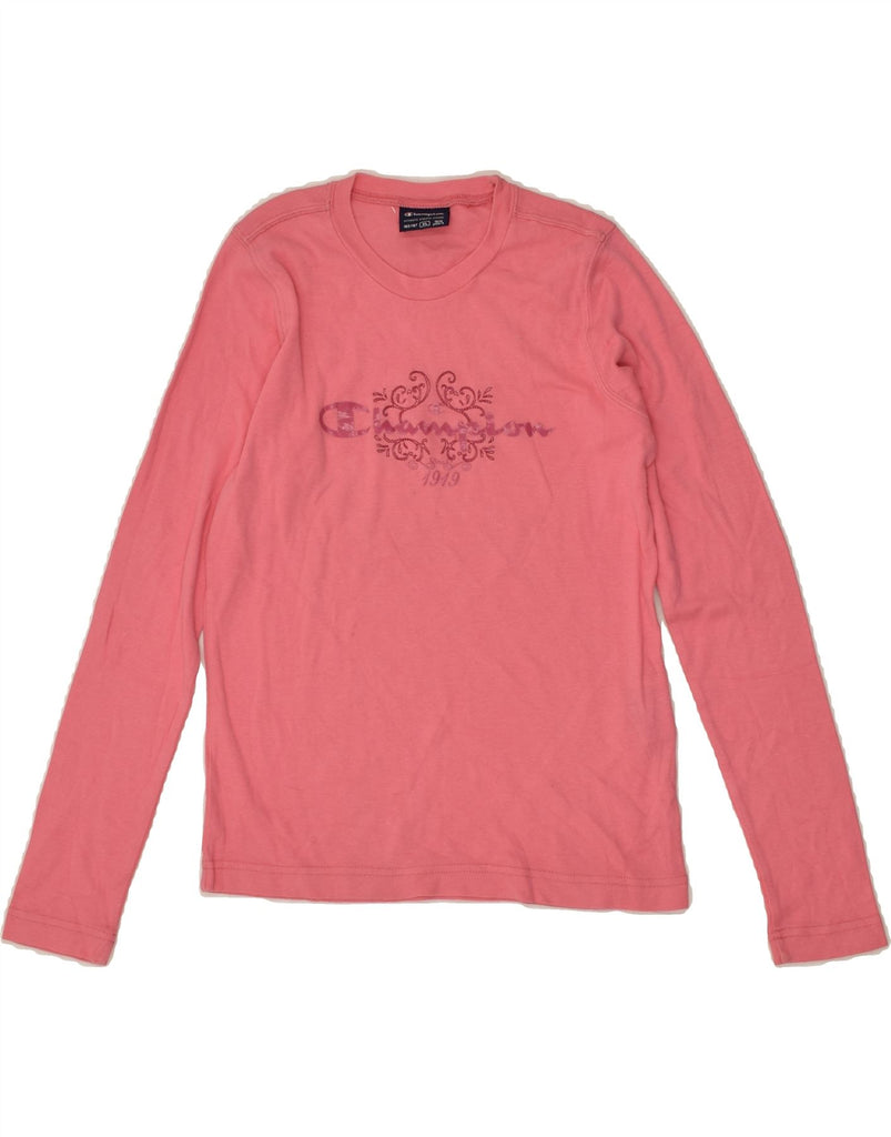 CHAMPION Girls Graphic Top Long Sleeve 13-14 Years XL Pink Cotton | Vintage Champion | Thrift | Second-Hand Champion | Used Clothing | Messina Hembry 