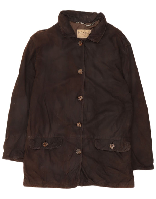 Max & Co. Womens Oversized Suede Jacket UK 10 Small Brown Leather