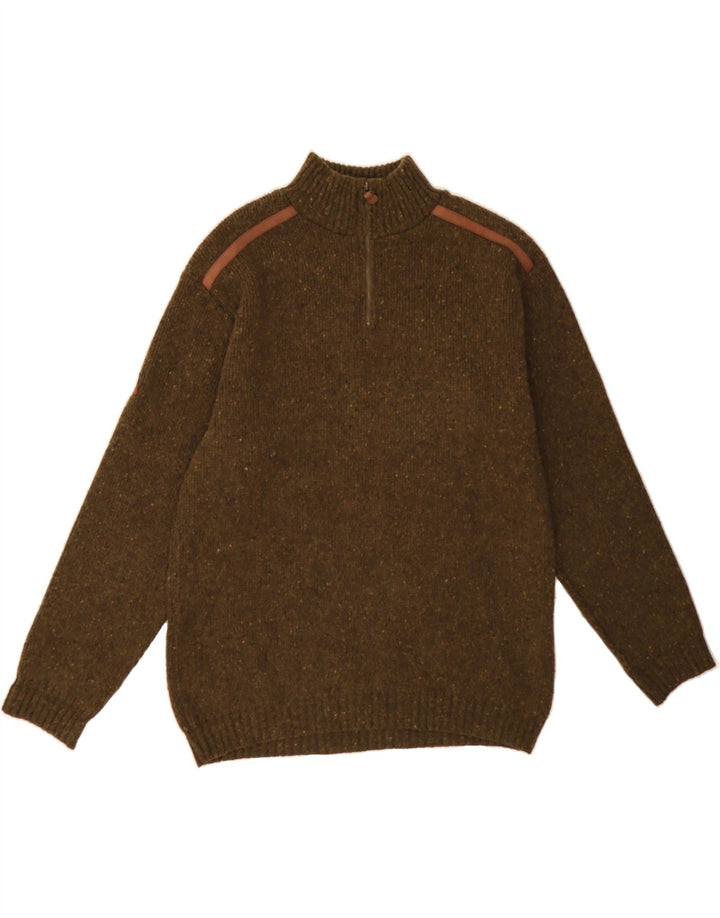 LE COQ SPORTIF Mens Zip Neck Jumper Sweater Large Khaki Flecked Vintage Le Coq Sportif and Second-Hand Le Coq Sportif from Messina Hembry 