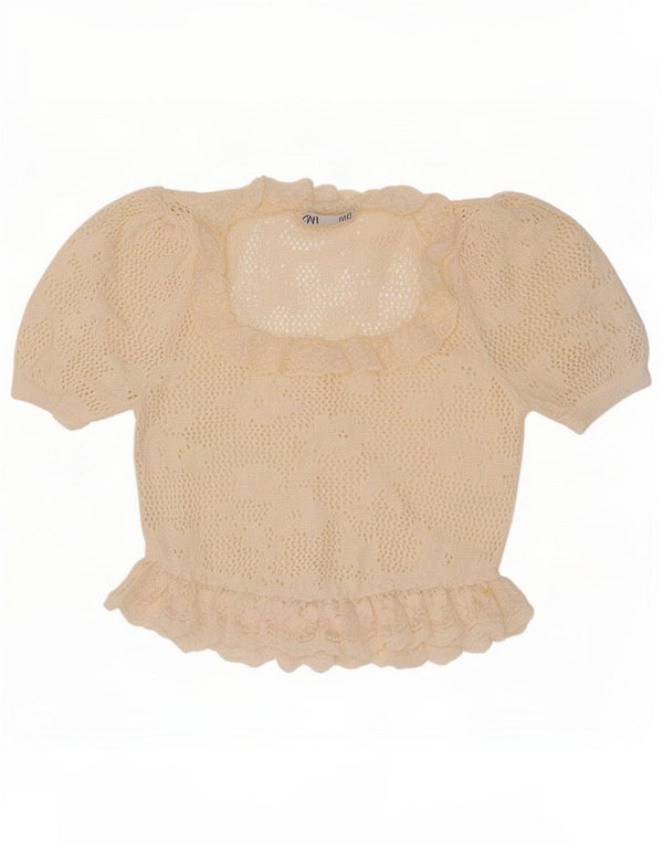 Zara Womens Knit Oversized Blouse Top UK 10 Small Off White
