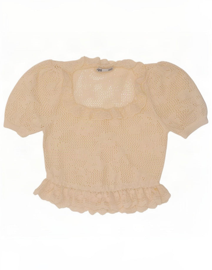 Zara Womens Knit Oversized Blouse Top UK 10 Small Off White