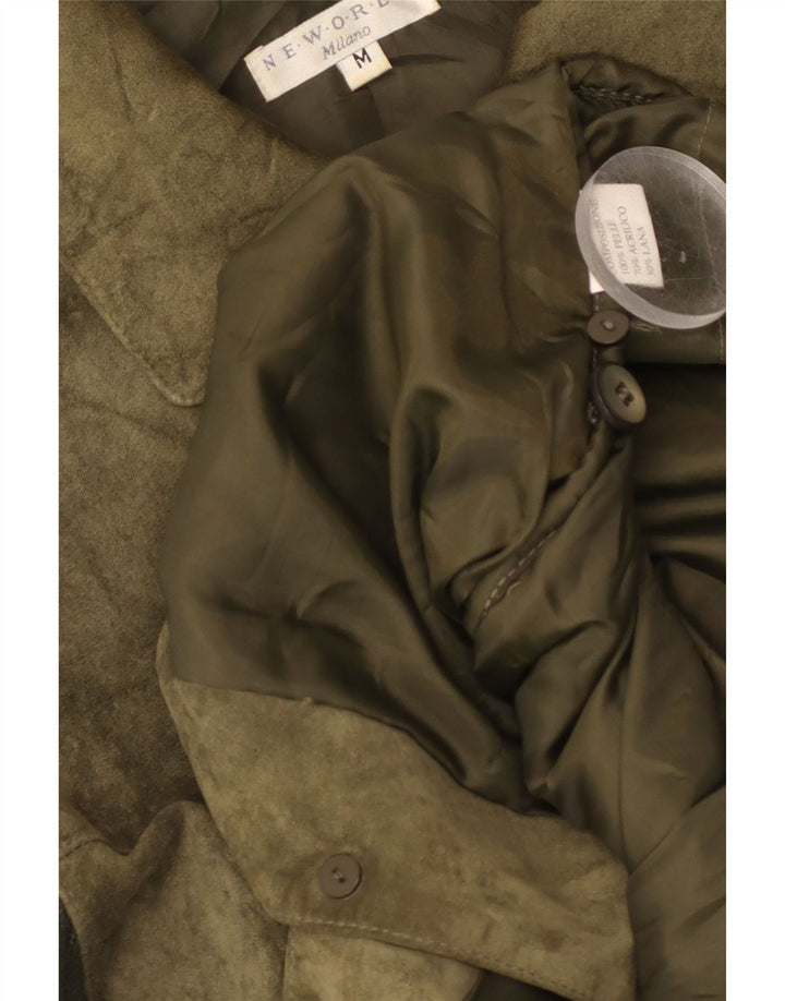 Vintage Womens Knit Suede Jacket UK 14 Medium Green Leather