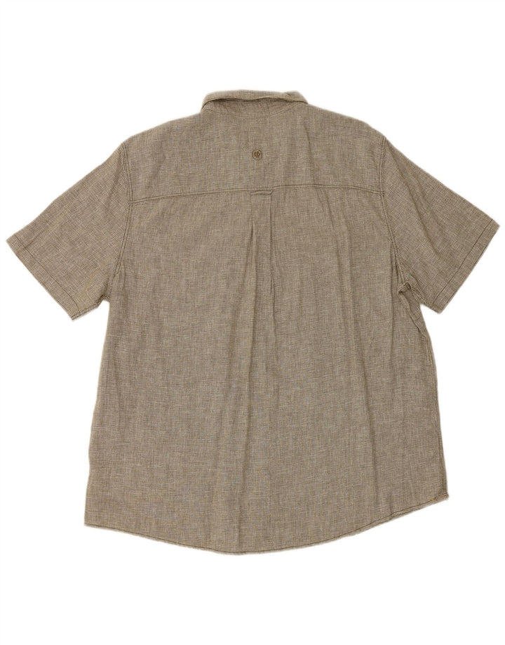 Fat Face Mens Short Sleeve Shirt XL Khaki Houndstooth Linen