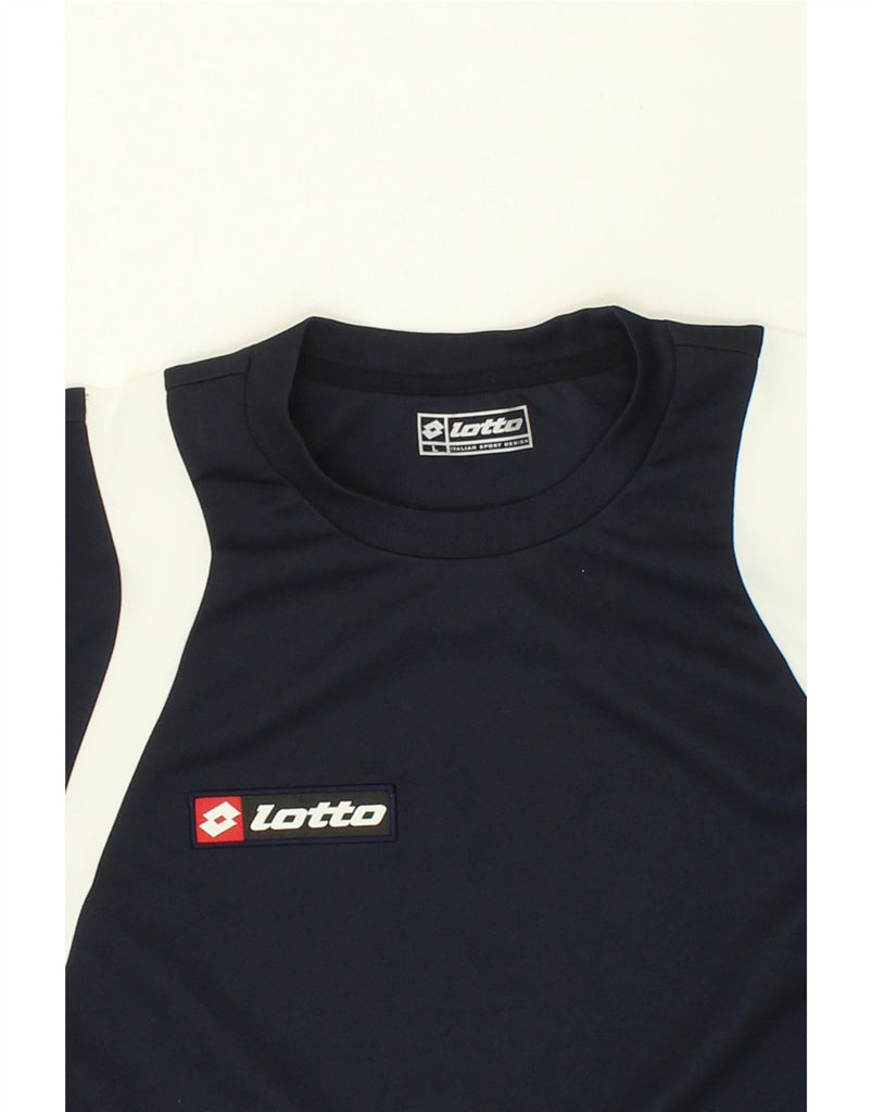 LOTTO Mens T-Shirt Top Large Navy Blue Colourblock Polyester | Vintage Lotto | Thrift | Second-Hand Lotto | Used Clothing | Messina Hembry 