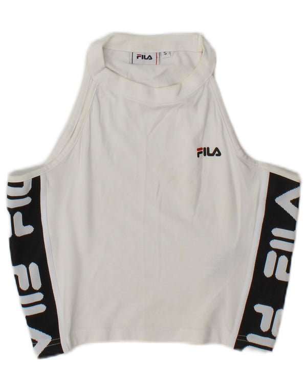 Fila Womens Graphic Crop Halter Top UK 10 Small White Colourblock Cotton