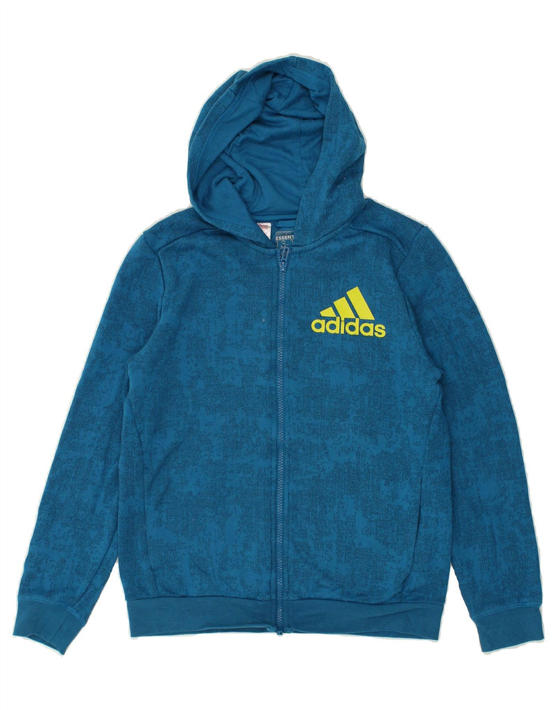 ADIDAS Boys Zip Hoodie Sweater 13-14 Years Blue Spotted Polyester | Vintage Adidas | Thrift | Second-Hand Adidas | Used Clothing | Messina Hembry 