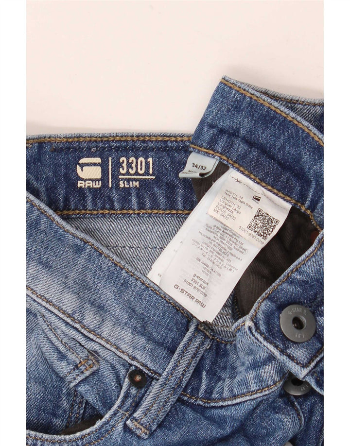 G-Star Mens 3301 Slim Jeans W34 L32 Blue Cotton