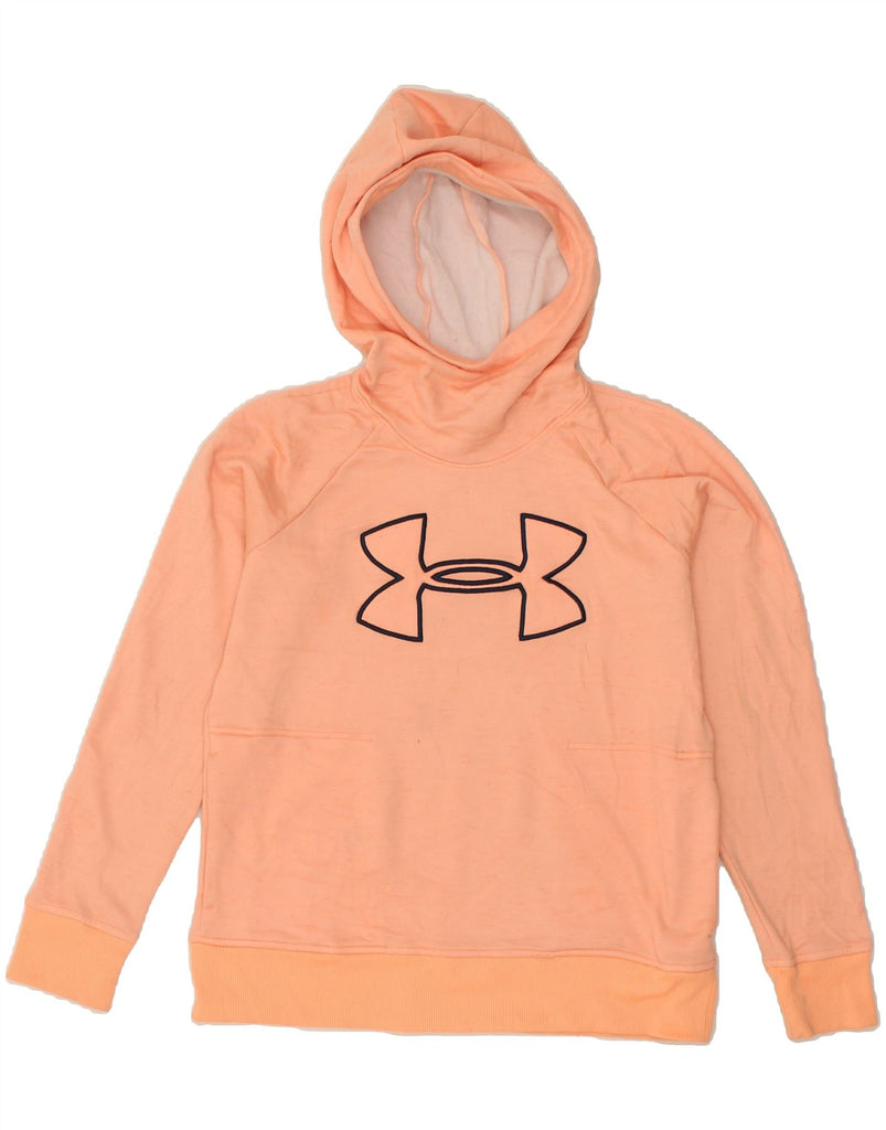 UNDER ARMOUR Womens Cold Gear Graphic Hoodie Jumper UK 14 Medium Orange | Vintage Under Armour | Thrift | Second-Hand Under Armour | Used Clothing | Messina Hembry 