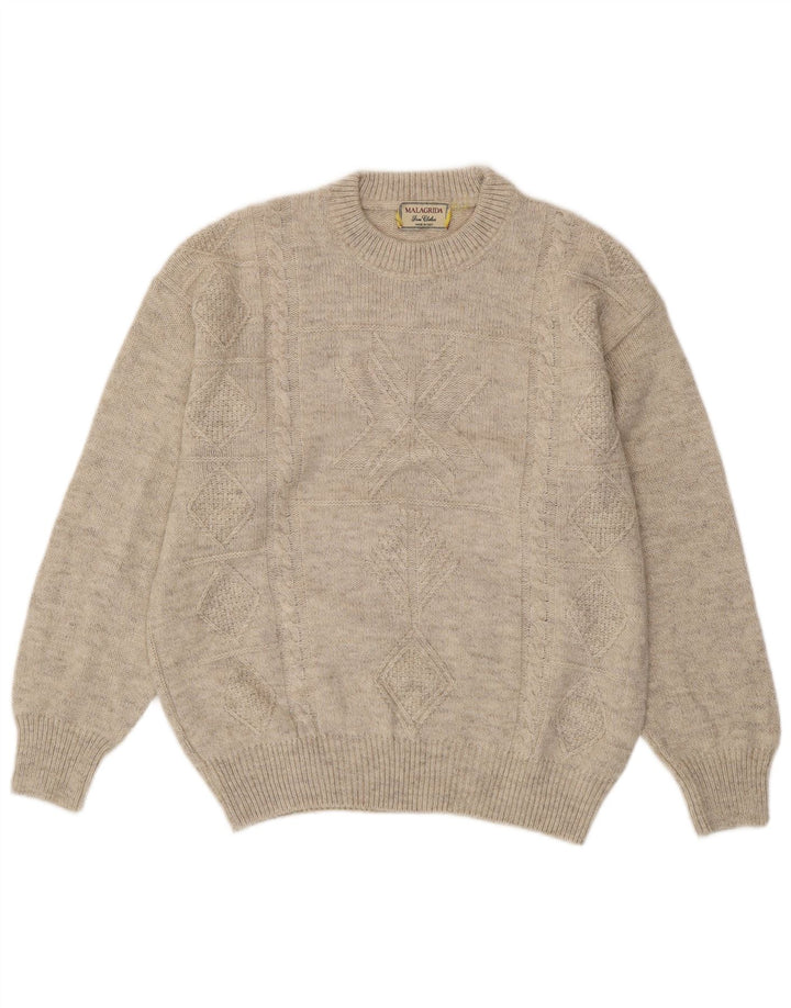 MALAGRIDA Mens Crew Neck Jumper Sweater Large Beige Geometric