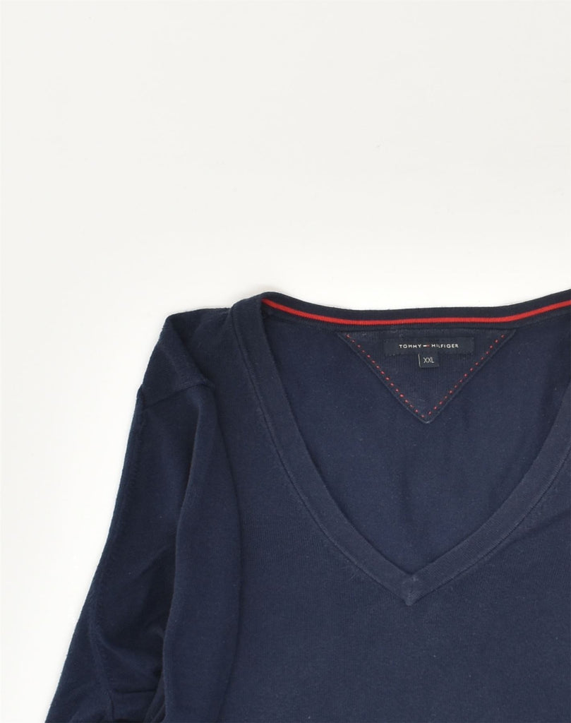 TOMMY HILFIGER Womens V-Neck Jumper Sweater UK 20 2XL Navy Blue Cotton | Vintage Tommy Hilfiger | Thrift | Second-Hand Tommy Hilfiger | Used Clothing | Messina Hembry 