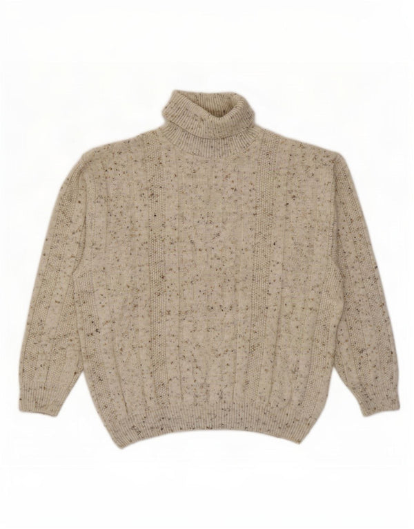 Canda Mens Loose Fit Roll Neck Jumper Sweater Small Beige Flecked Acrylic
