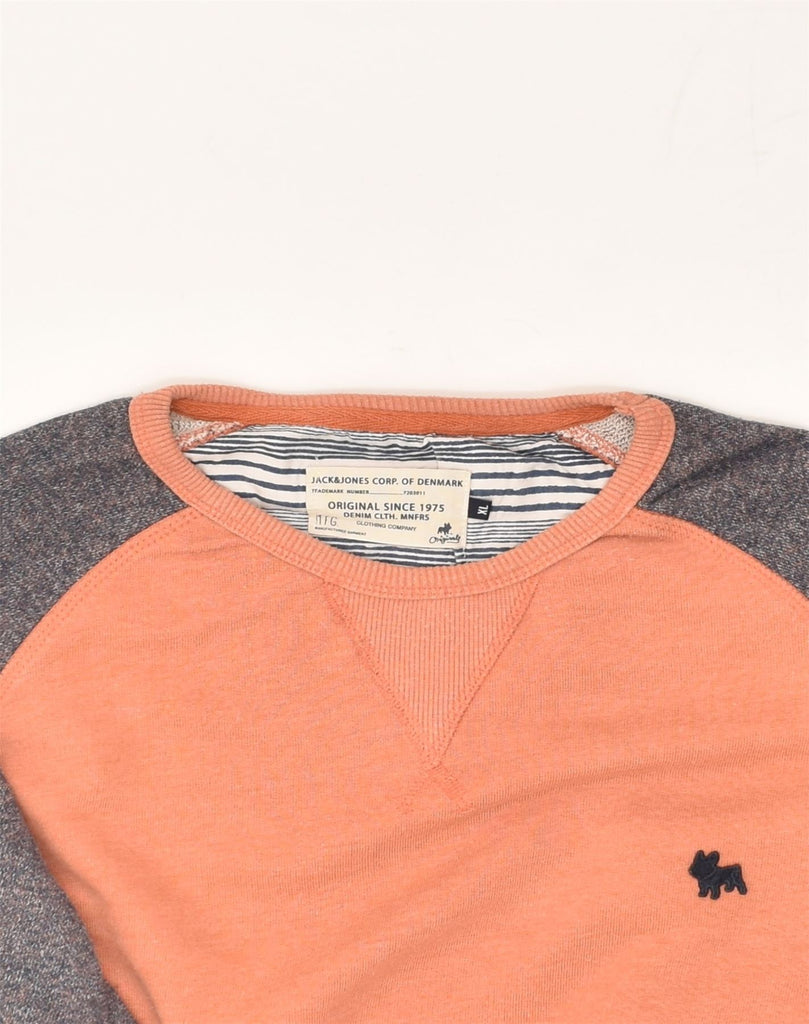 JACK & JONES Mens Sweatshirt Jumper XL Orange Colourblock Cotton | Vintage Jack & Jones | Thrift | Second-Hand Jack & Jones | Used Clothing | Messina Hembry 