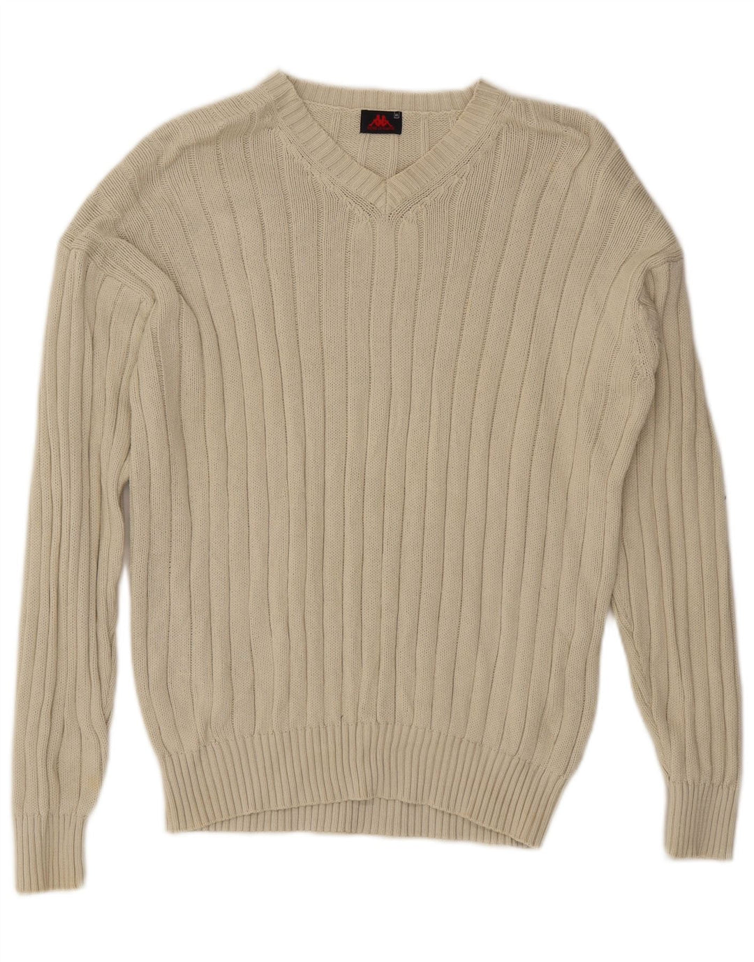 Kappa Mens V-Neck Jumper Sweater XL Beige Cotton