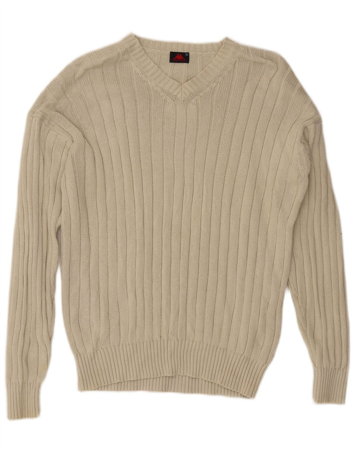 Kappa Mens V-Neck Jumper Sweater XL Beige Cotton