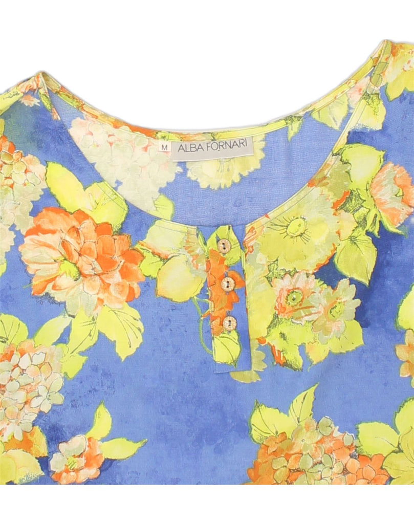 ALBA FORNARI Womens Vest Top UK 14 Medium Blue Floral | Vintage Alba Fornari | Thrift | Second-Hand Alba Fornari | Used Clothing | Messina Hembry 