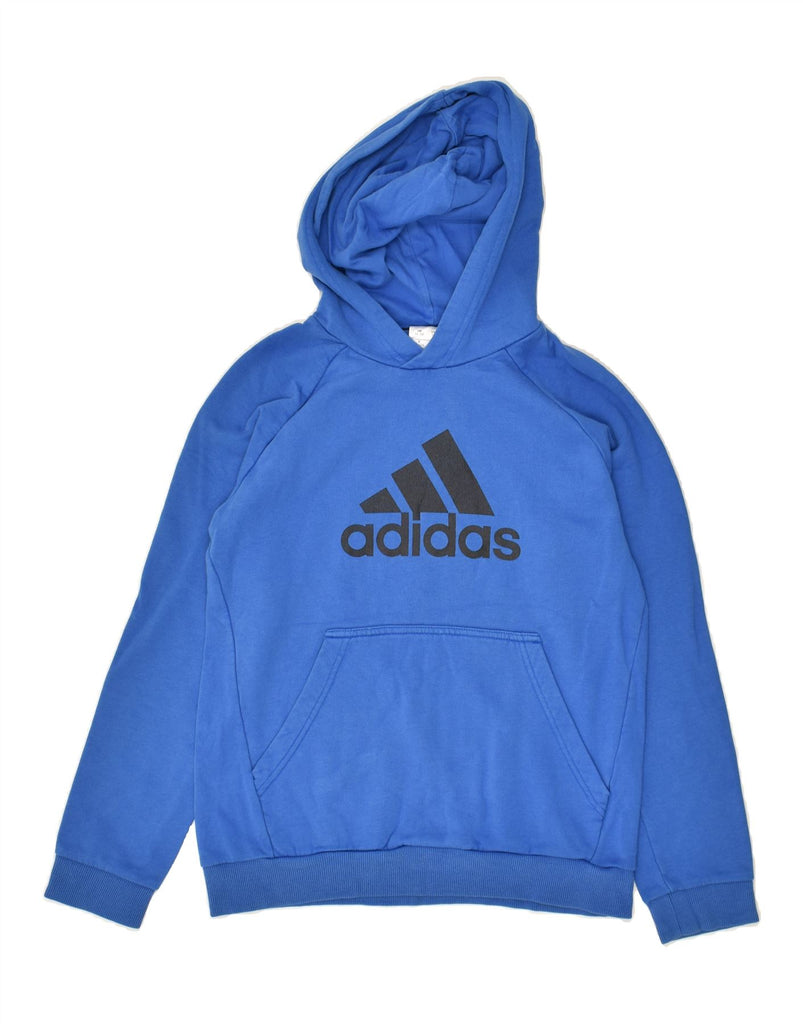 ADIDAS Boys Graphic Hoodie Jumper 11-12 Years Blue Vintage Adidas and Second-Hand Adidas from Messina Hembry 