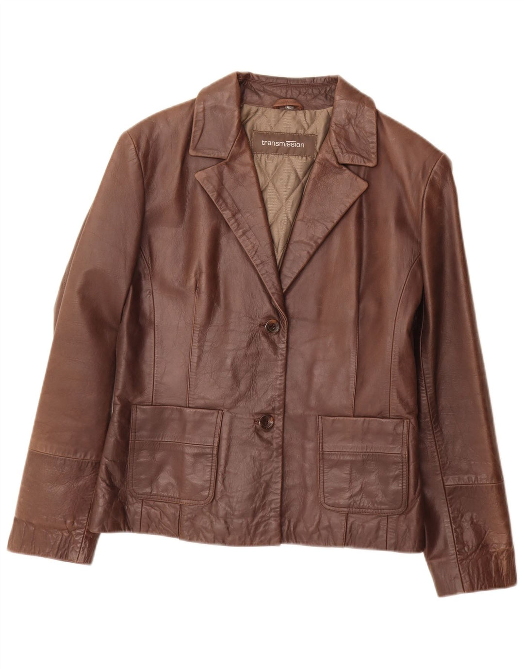 Transmission Womens 2 Button Leather Blazer Jacket UK 18 XL Brown