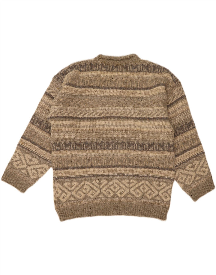 Vintage Mens Turtle Neck Jumper Sweater Large Grey Fair Isle Wool