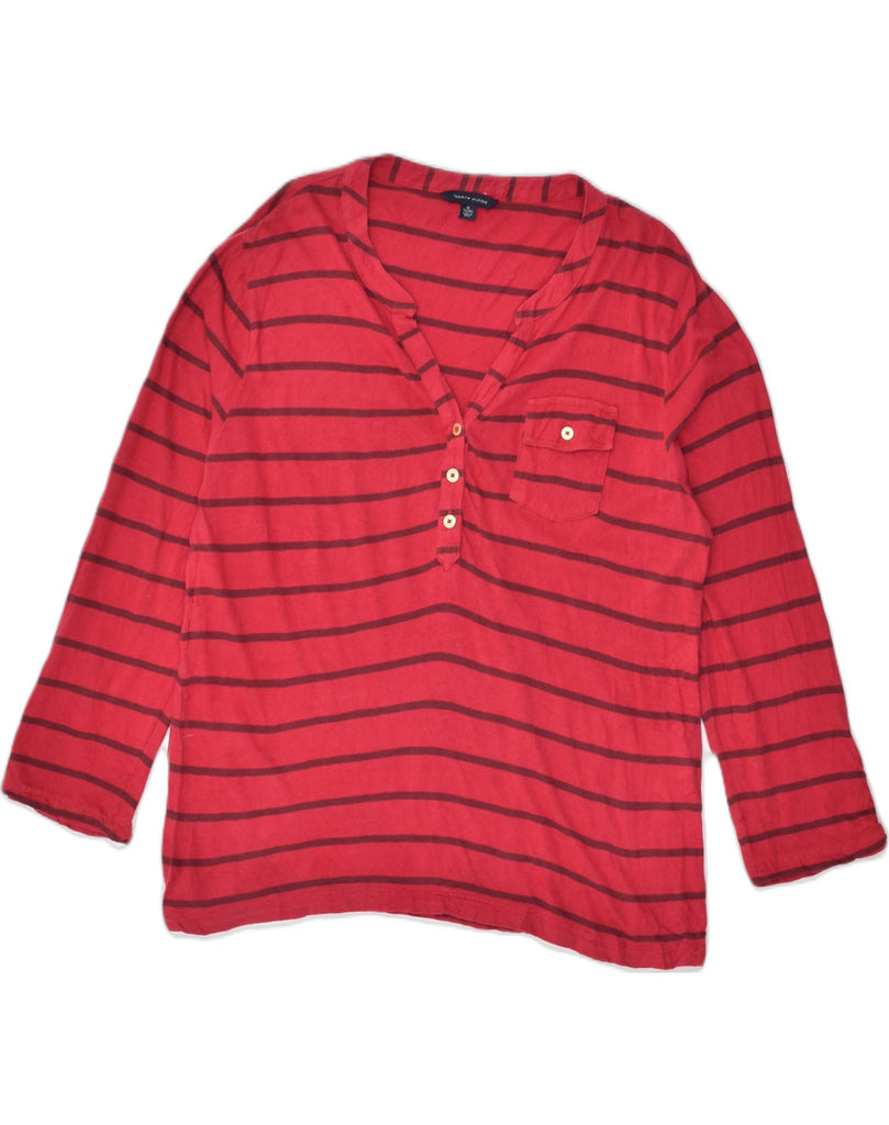 TOMMY HILFIGER Womens Long Sleeve Blouse Top UK 18 XL Red Striped Cotton | Vintage Tommy Hilfiger | Thrift | Second-Hand Tommy Hilfiger | Used Clothing | Messina Hembry 