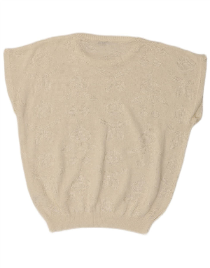 VINTAGE Womens Oversized Crew Neck Jumper Sweater UK 14 Medium Off White