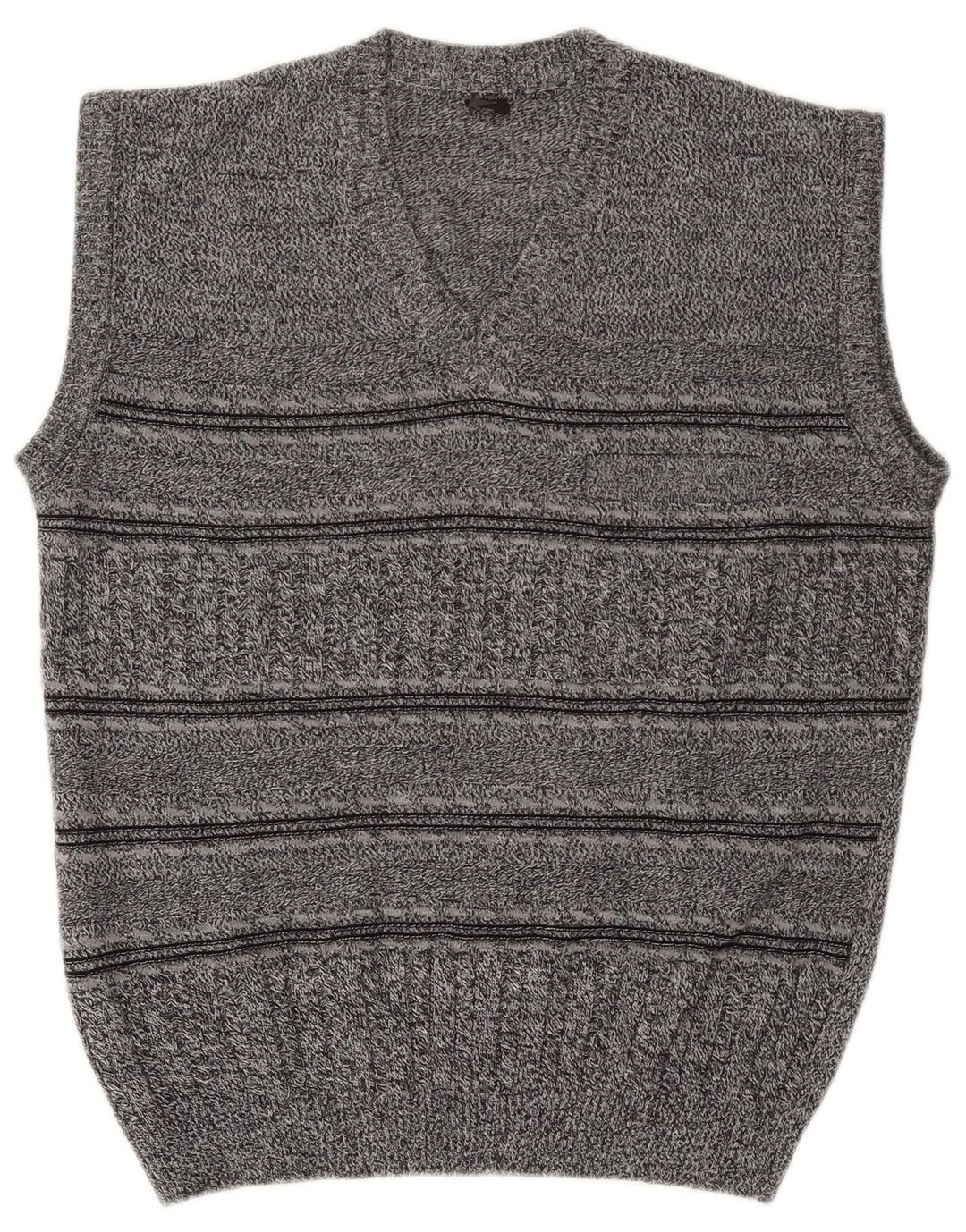 Vintage Mens Vest Tank Top Medium Grey Striped