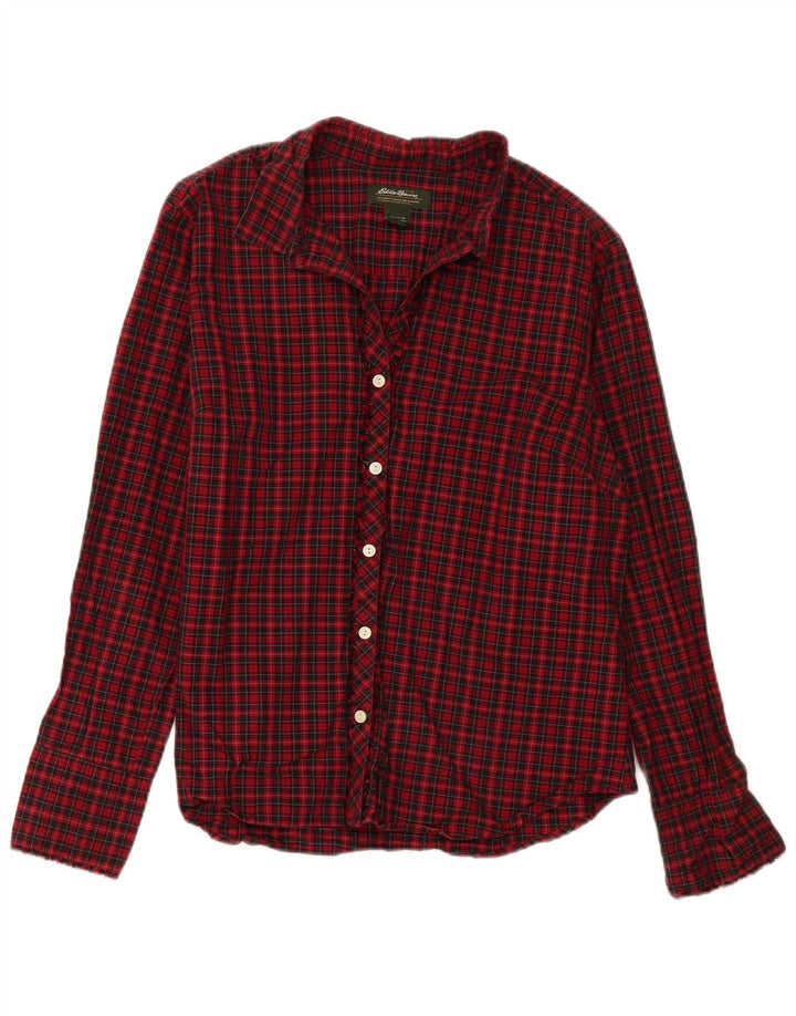 Eddie Bauer Womens Flannel Shirt UK 16 Large Red Check Cotton