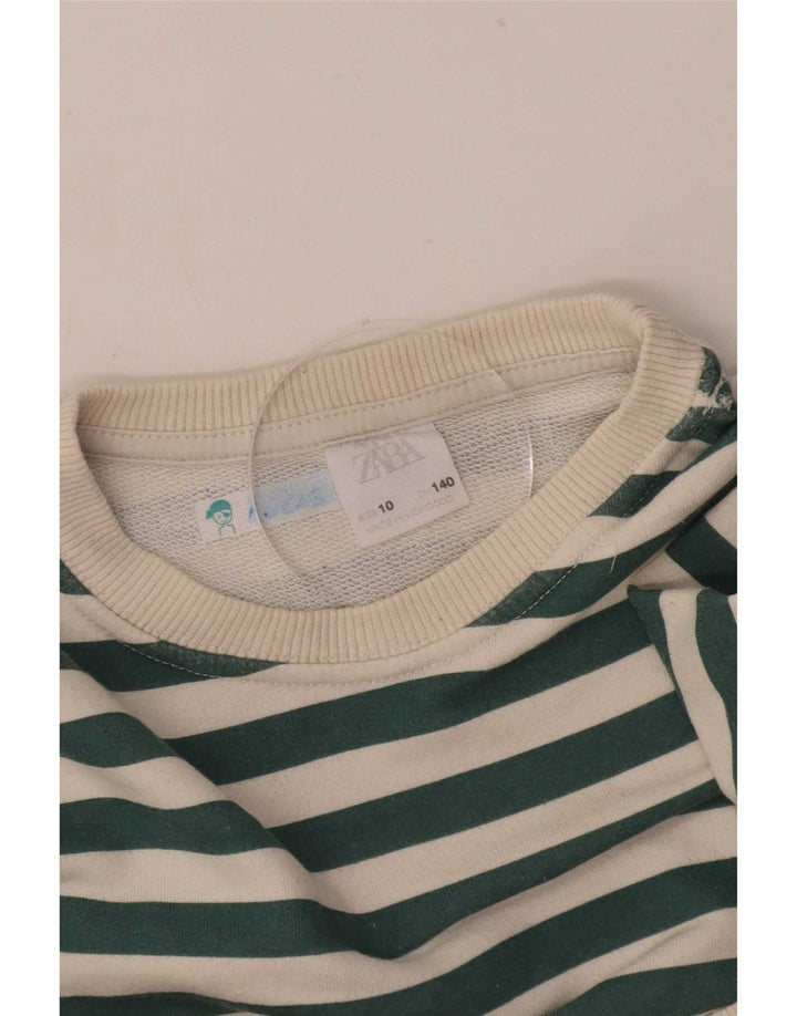 Zara Boys Sweatshirt Jumper 9-10 Years Green Striped