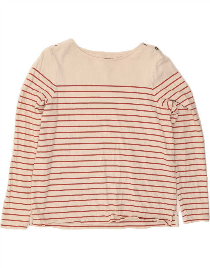 FAT FACE Womens Top Long Sleeve UK 12 Medium Beige Striped Cotton Vintage Fat Face and Second-Hand Fat Face from Messina Hembry 