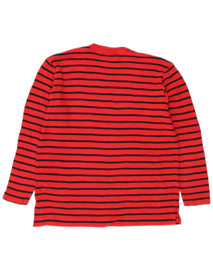 RALPH LAUREN Womens Top Long Sleeve UK 14 Medium Red Striped Cotton