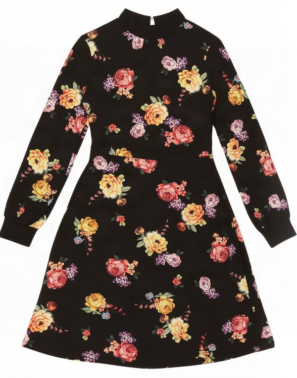 Oasis Womens Long Sleeve A-Line Dress UK 14 Medium Black Floral Polyester