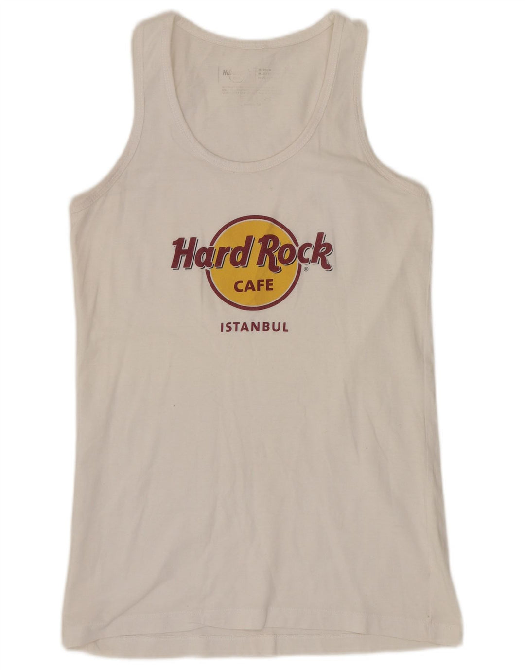 HARD ROCK CAFE Womens Istanbul Graphic Vest Top UK 12 Medium White Cotton
