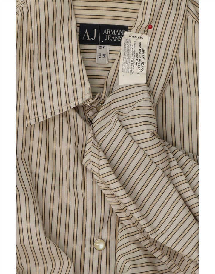 ARMANI JEANS Mens Shirt Large Beige Striped Cotton