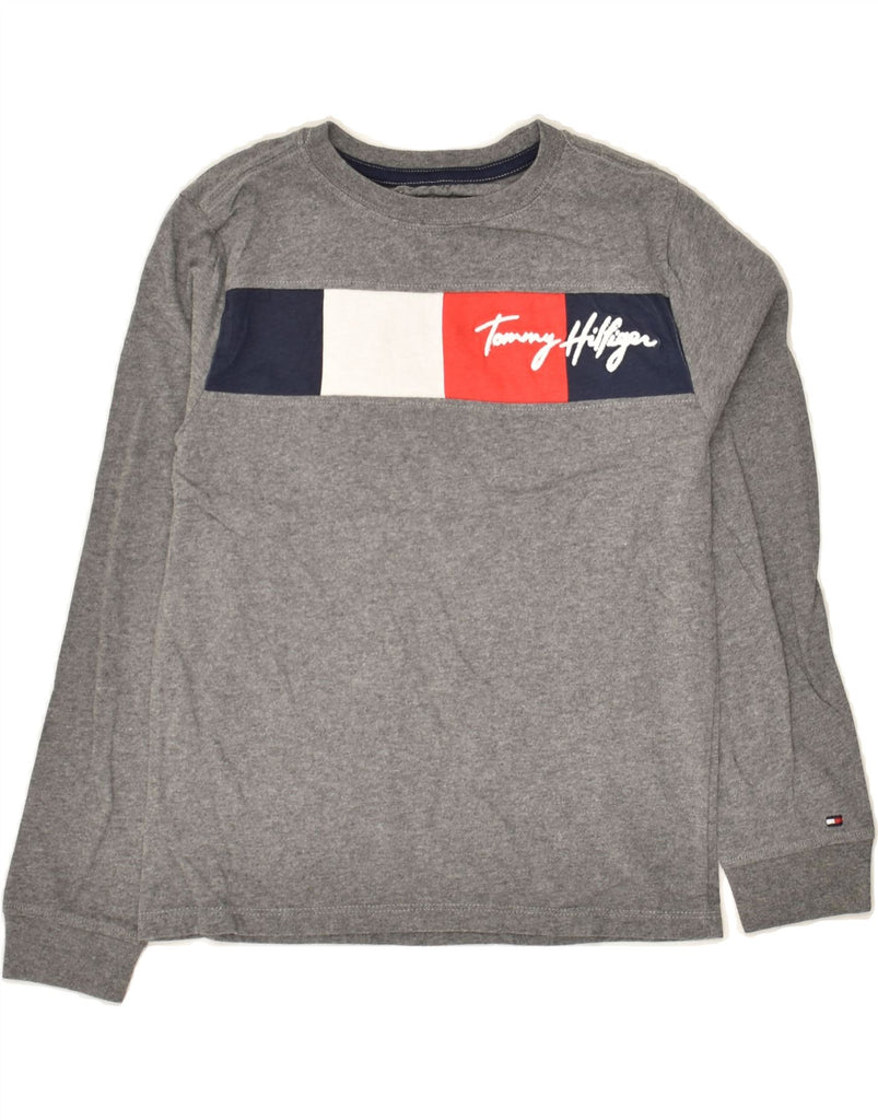 TOMMY HILFIGER Boys Graphic Top Long Sleeve 8-9 Years Medium Grey Cotton Vintage Tommy Hilfiger and Second-Hand Tommy Hilfiger from Messina Hembry 