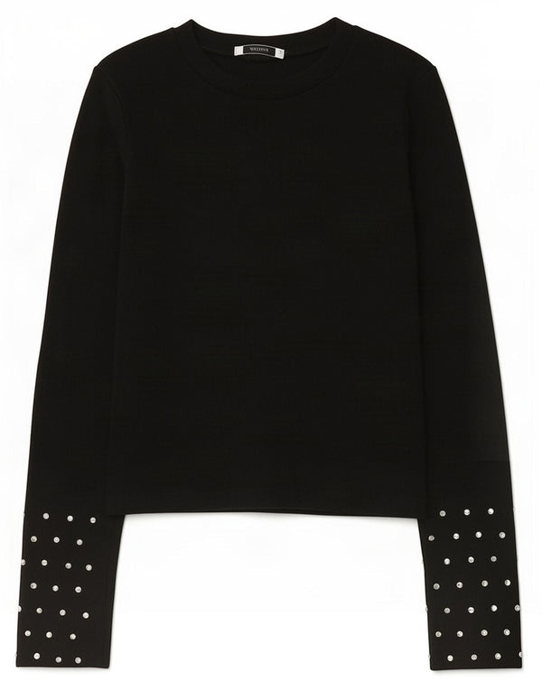 Zara Womens Crop Top Long Sleeve UK 8 Small Black Cotton