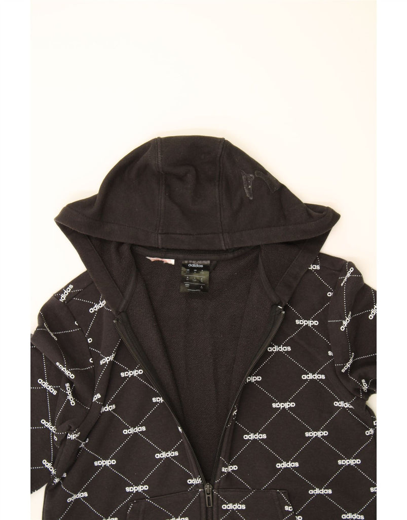 ADIDAS Boys Graphic Zip Hoodie Sweater 11-12 Years Black Check Vintage Adidas and Second-Hand Adidas from Messina Hembry 