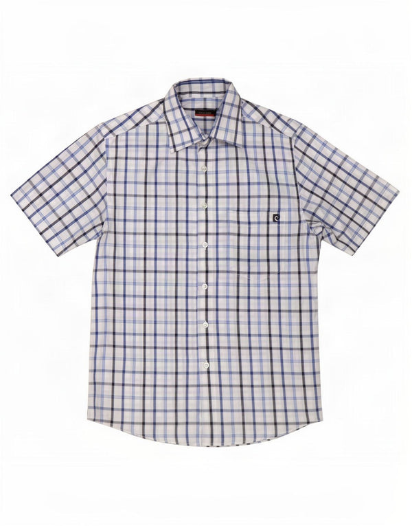 Pierre Cardin Mens Short Sleeve Shirt Small Blue Check Polyester