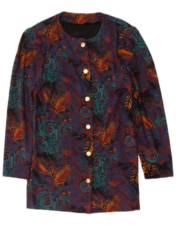 Vintage Womens Corduroy Overcoat UK 14 Medium Multicoloured Geometric