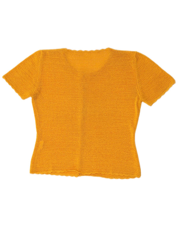 Vintage Womens Crop Short Sleeve Cardigan Sweater UK 12 Medium Yellow